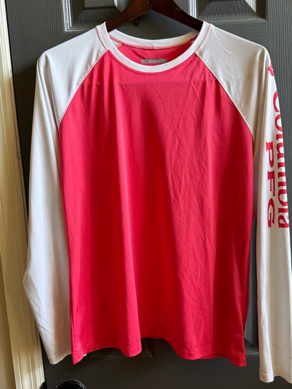 Columbia PFG Terminal Tackle Raglan Long Sleeve Sun Shirt Pink White Large